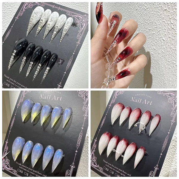 10PCS Handmade Diamond-Encrusted Dragon Shape Claw Press On Nail Cat Claws Acrylic False Nail Stickers Fake Nail With Glue Art - AliExpress 
