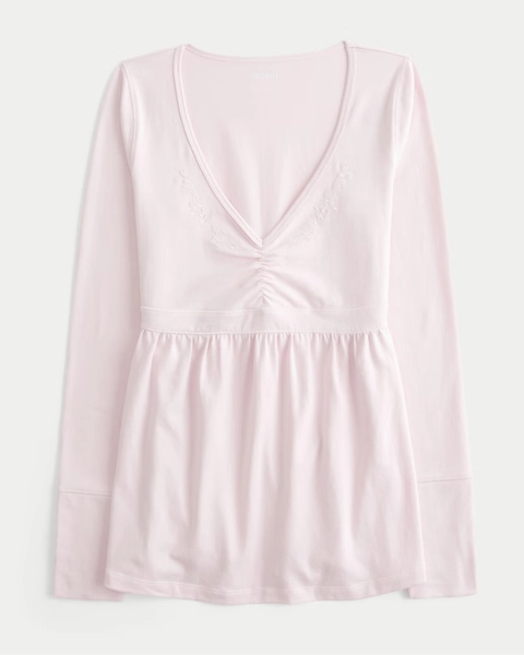 Long-Sleeve Pinch Bust Babydoll Top
