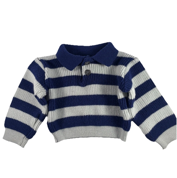 Vintage 1980s Baby Boy 12M Blue Stripe Knit Pullover Sweater BabyFair Toddler
