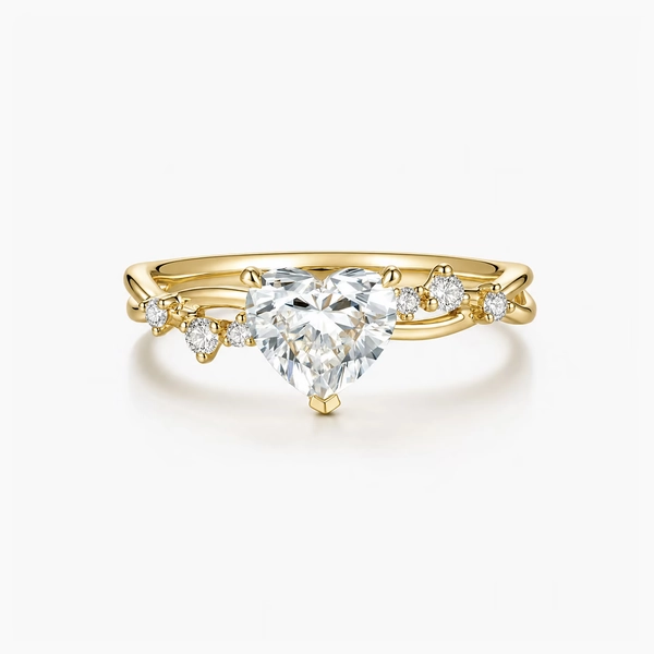18K Yellow Gold Plated Sterling Silver Romantic Heart Twisted Zirconia Promise Ring
