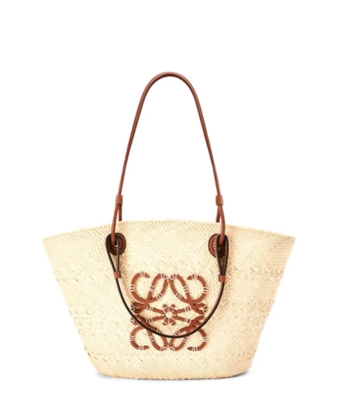 LOEWE MEDIUM ANAGRAM BASKET BAG IN IRACA PALM AND CALFSKIN A223T43X02 (46*24.5*16cm)