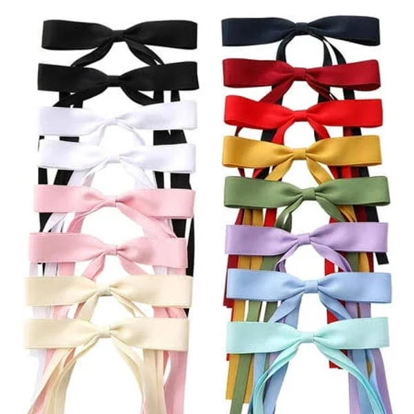 16pcs Long Tail Hair Bows for Women, Ribbon Hair Bow Clips and Barrettes, Elegant Hair Accessories for Daily Wear, Parties, Weddings & Gifts, 16PCS 12