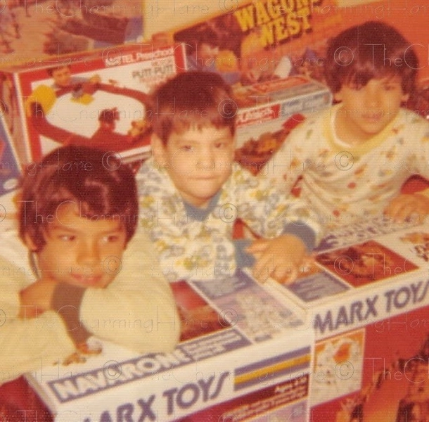 Vintage Photo 1970s Kids on Christmas Morning with Marx Toys and Board Games