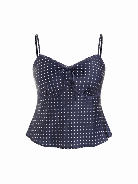 Sweetheart Neckline Polka Dot Lace Trim Knotted Cami Top Curve & Plus