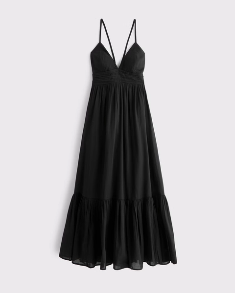 Robe maxi fluide encolure en V nouée dans le dos à porter sans soutien-gorge