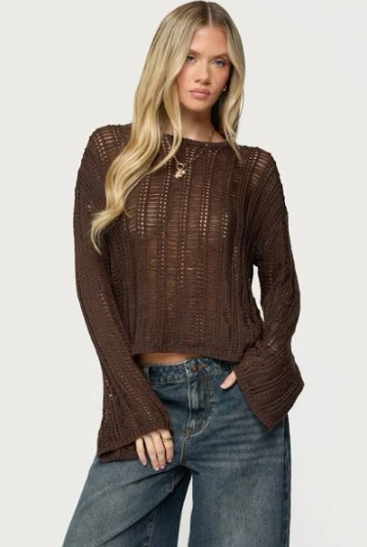 Edikted Women's Jaide Sheer Ladder Knit Sweater