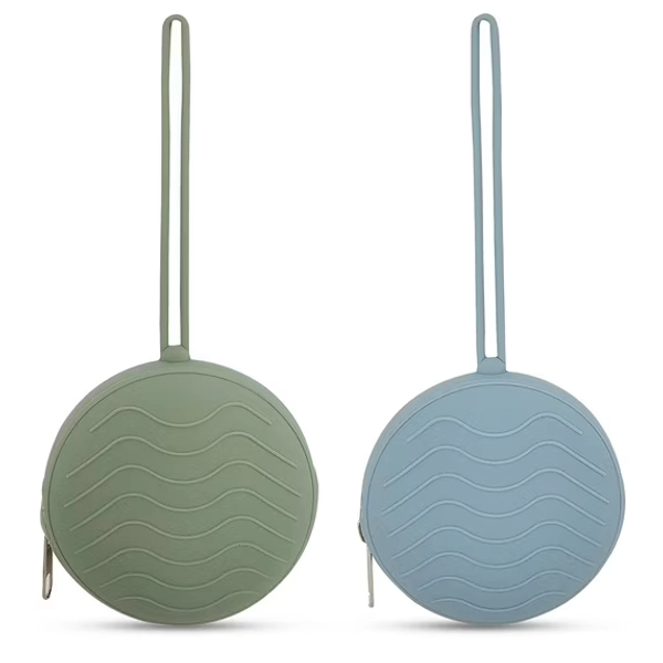 HippoBaby Silicone Pacifier Holder Case, 2-Pack, BPA-Free, Portable with Loop, Durable, Easy to Clean, Sage/Sky Blue