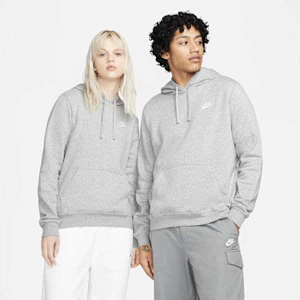 Nike Sportswear Club Fleece Women's Pullover Hoodie - Dark Grey Heather/White - Size XS