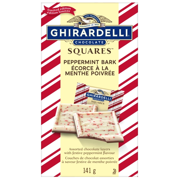 GHIRARDELLI Milk Chocolate Peppermint Bark Squares Bag, 141g, GHIRARHELLI BAG PEPPERMINT BARK MILK