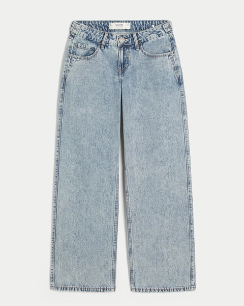 Adjustable Waist Low-Rise Medium Wash Baggy Jeans