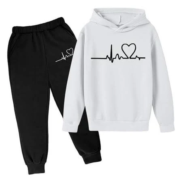 Ulitacool Outfits For Girls Long Sleeve Tracksuit Unisex Two Piece Fall Winter Hoodie Sweatshirt Sweatpants Set Trend Clothes White 9-10 Years, Girl's