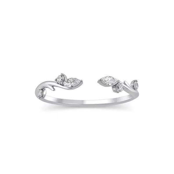 Lab Grown Diamond Round & Marquise Open Stacking Ring in 14K White Gold (1/7 ct. tw.)