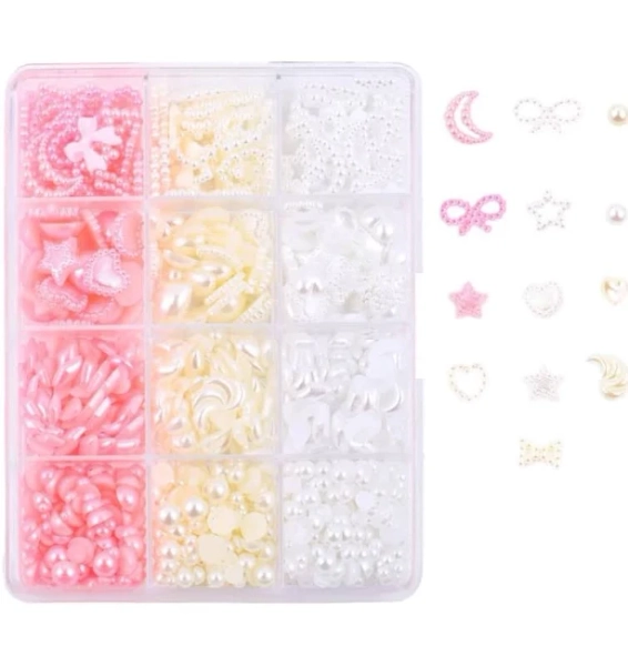 Nail Charms - Cute Assorted Charms & Pearls 12pc