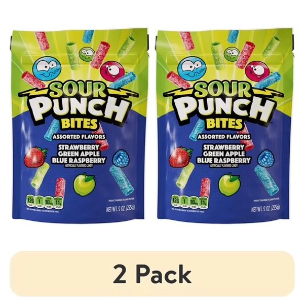 (2 pack) Sour Punch Bites Assorted Flavors Candy, 9oz Resealable Bag