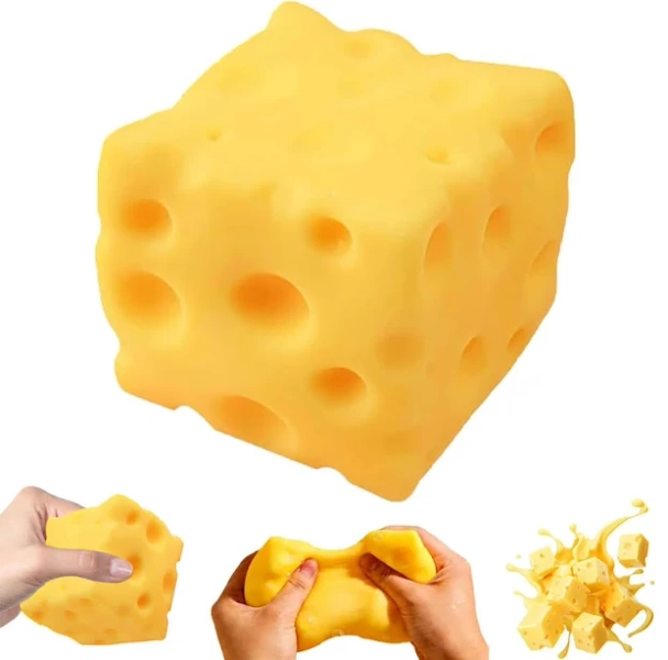 Sensory Cheese Block Slow Rise Squishy, Soft Silicone Fidget for Adults, Stretchy Decompression Tool for Relaxation(6cm/2.4in)