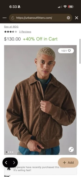 BDG Eric Suedette Bomber Jacket