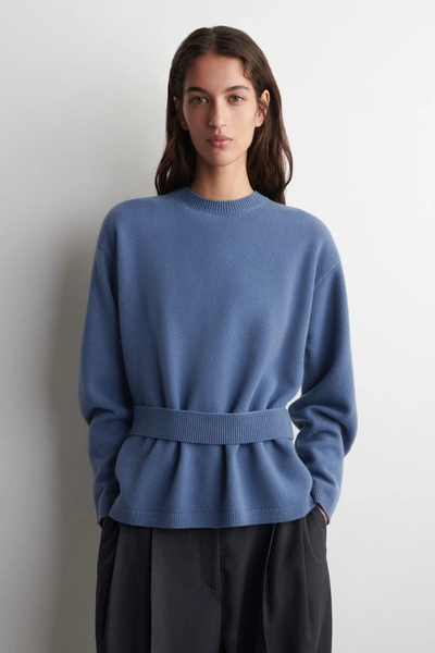 BELT-DETAIL MERINO WOOL JUMPER