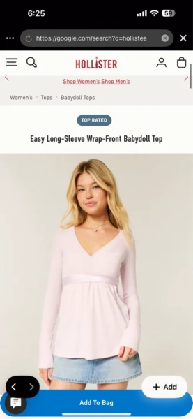 Easy Long-Sleeve Wrap-Front Babydoll Top