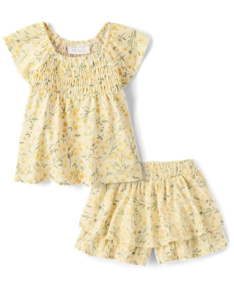 Toddler Girls Floral Flutter 2-Piece Outfit Set - Yellow