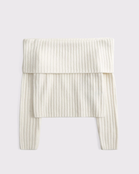 Ribbed Foldover Off-The-Shoulder Sweater