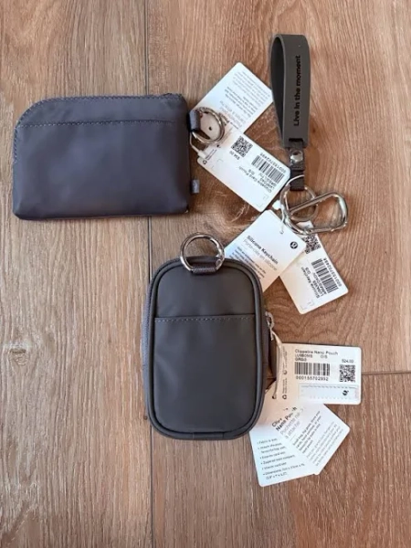 Lululemon Grey Pouch Set With Keychain And Logo Strap