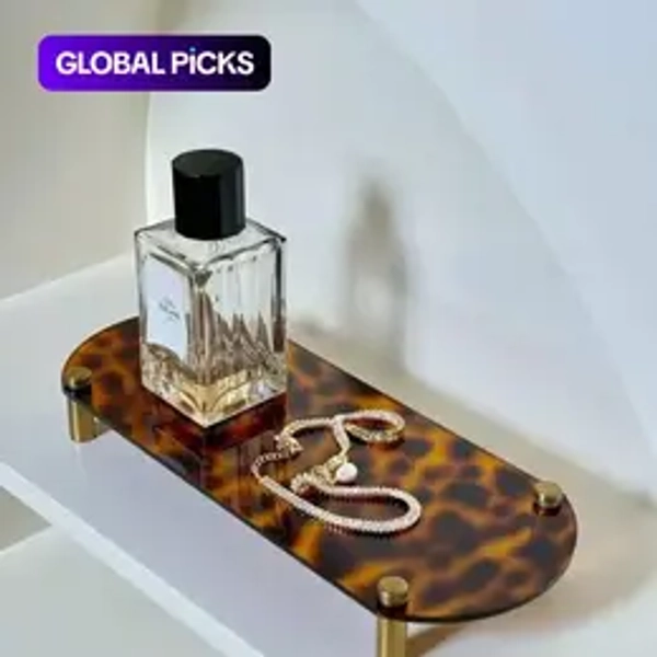 Elegant French Acrylic Utility Tray Set, Vintage Turtle Brass Color Leopard Design, Perfect Room Decoration, 1/2 Pieces, Lightweight Stylish Home Accessories, Bathroom Accessory, Bathroom Decoration Supplies, Bathroom Essentials Accessories #GLOBAL PICKS