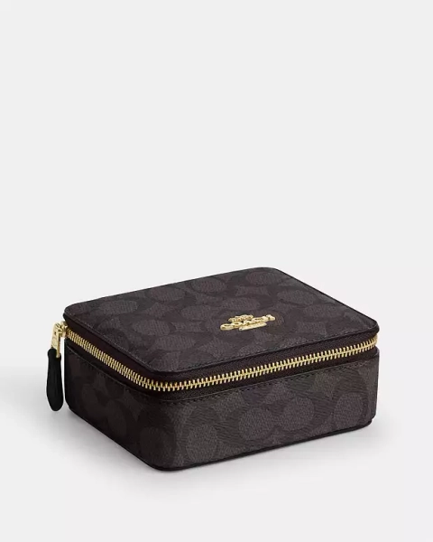 Gold/Walnut/Black Large Jewelry Box In Signature Canvas