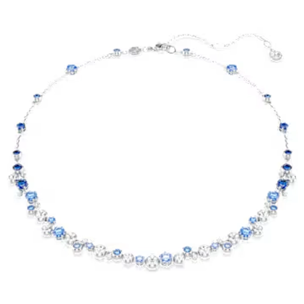 Constella necklace, Mixed cuts, Blue, Rhodium plated