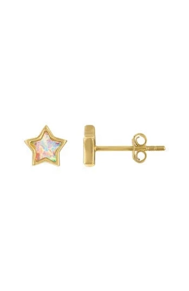 Junior Jewels 14K Gold Plated Silver CR Opal Star Stud Earrings