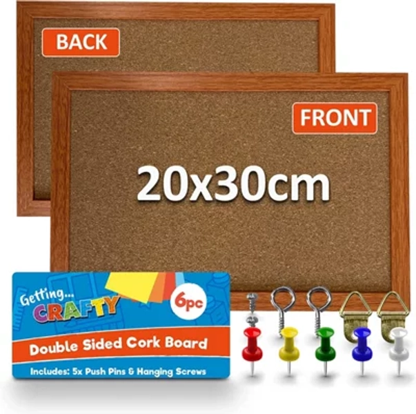 SOL Small Cork Board With Pins, Screws & Wall Hanger - A4 - Pin Board, Cork Notice Board, Vision Board, Memo Board, Bulletin Board