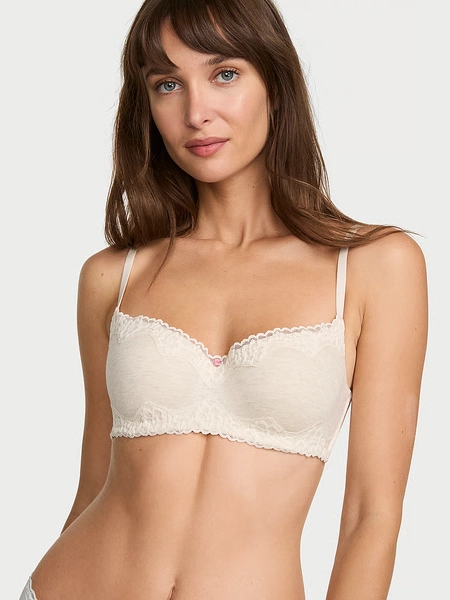 Cotton Lace-Trim Lightly Lined Balconette Bra