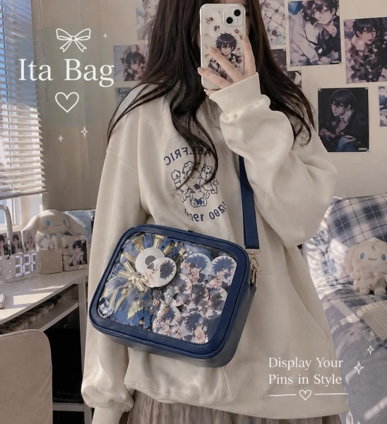 Blue Ita Bag Crossbody | Anime Pin Display Bag, Kawaii Photocard Bag, Cute Aesthetic Shoulder Bag for School & Everyday
