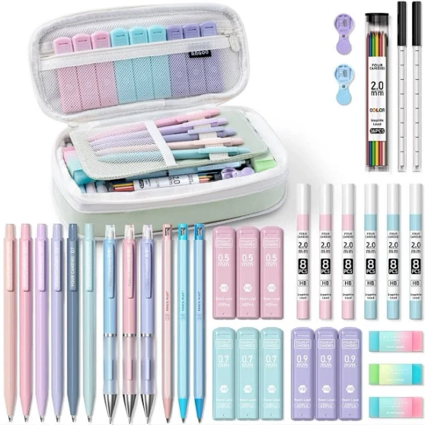 Four Candies 36PCS Aesthetic School Supplies, Mechanical Pencil Set 0.5mm, 0.7mm, 0.9mm & 2.0mm with 624 Lead Refills, Back to School Supplies for