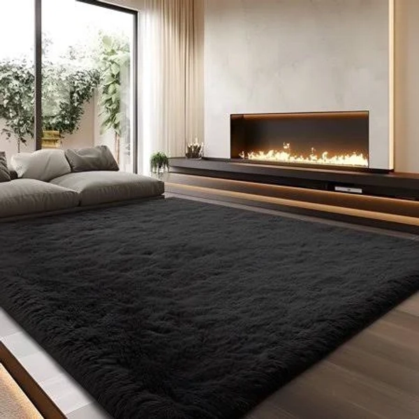 Pentantan Shag Area Rug with Soft Memory Foam Black 5 ft x 8 ft