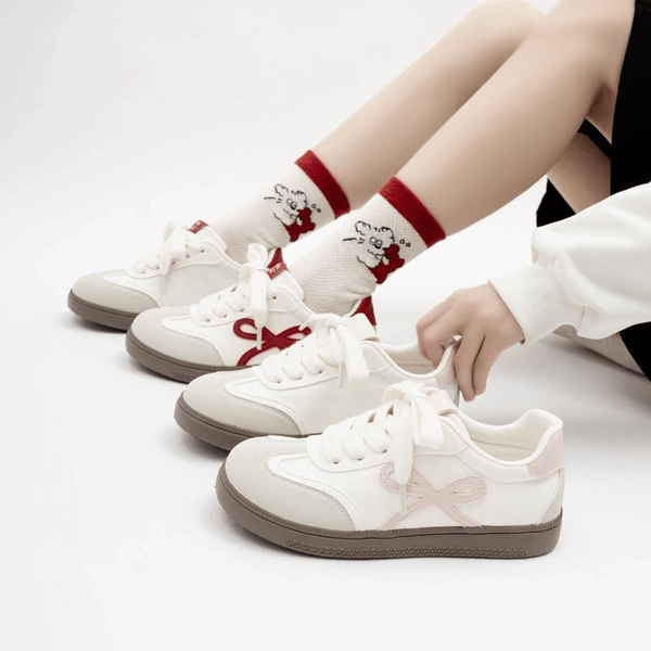 [Soft-Soled Non-Slip Sneakers] Sneakers, Soft-Soled Non-Slip Bowknot, Fashionable and Versatile for Students' Casual Wear