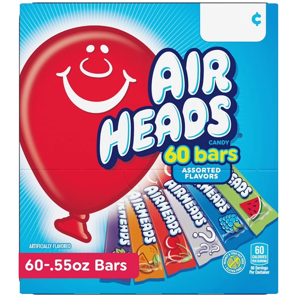 Airheads Peanut-Free Full-Size Chewy Candy Bars, Assorted Fruit Flavors, Bulk Candy Individually Wrapped, 60 Count Display Changemaker Box - Walmart.com