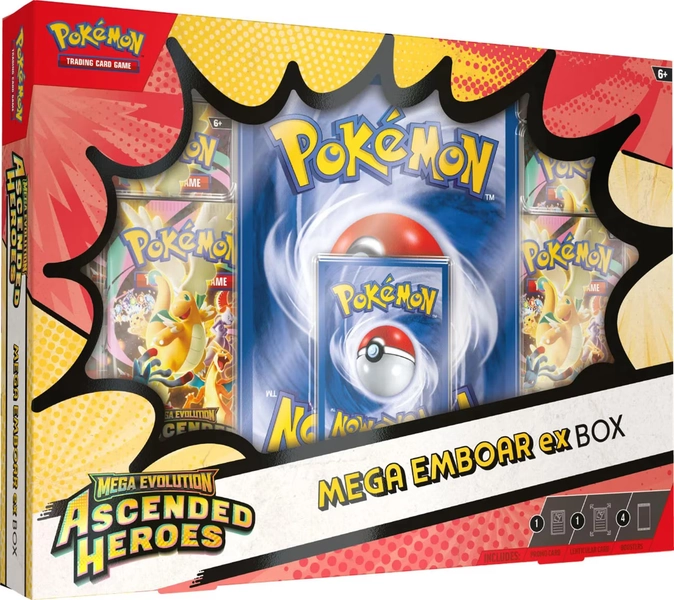 Pokemon Mega Evolution Ascended Heroes Mega Emboar ex Box (4 Booster Packs, Promo Card & Jumbo Promo Card) - Walmart.com