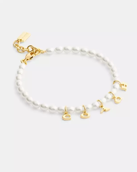 Gold/Pearl Coach Charms Pearl Bracelet