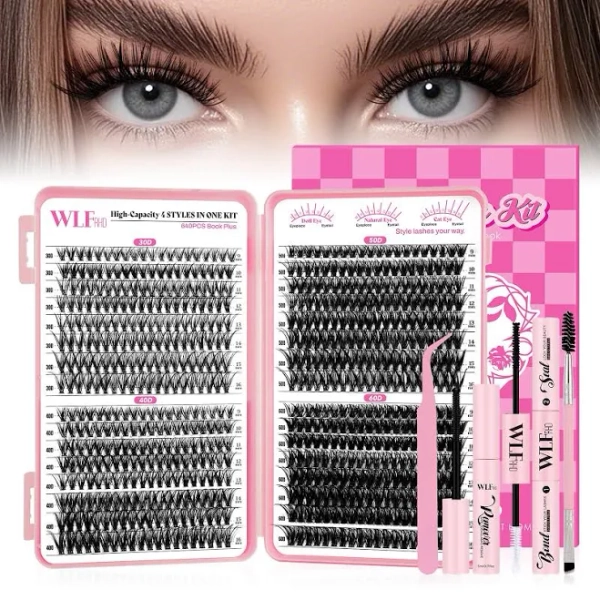 Cluster Lashes Kit 640Pcs DIY Lash Clusters Kits 30D 40D 50D 60D Individual Lashes D Curl Clusters Eyelashes Extensions Kits with Eyelash Book Bond