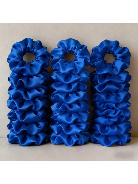 1/12/24pcs Satin Scrunchies Set, Soft Hair Ties Ponytail Holders, Suitable For High Ponytail & Casual Wear, Navy Blue & Royal Blue Fashion Scrunchies Set