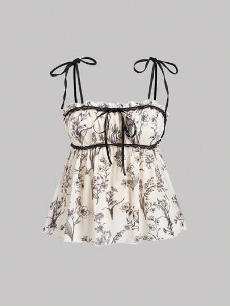 SHEIN MOD Women's Floral Pattern Cami Crop Top, Tops, Fall Tops, Babydoll Top