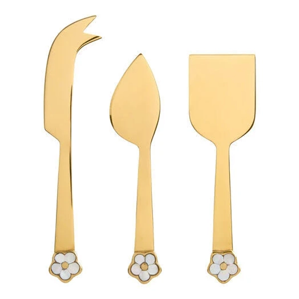 World Market Gold Mother of Pearl Flower Cheese Knives