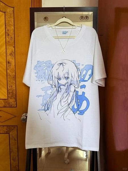 [£19.80]Yami Kawaii Light Blue Anime Girl Print T-Shirt