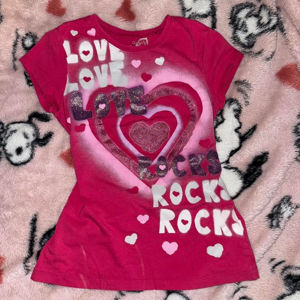 y2k hot pink love rocks graphic baby tee — size...