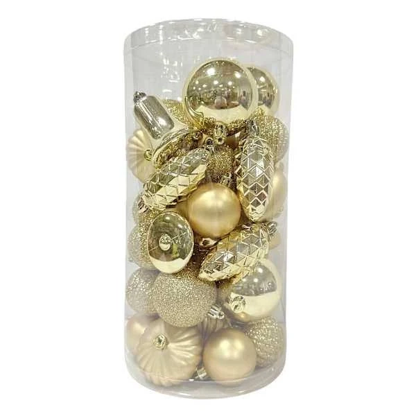 At Home 40 Count Gold Mix Shatterproof Ornaments