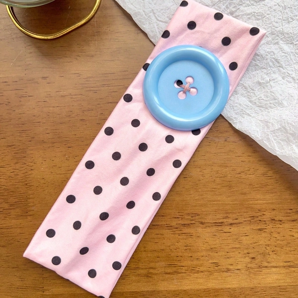 button headband polka dot pink and blue