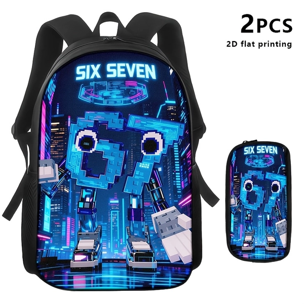 1pc/2pcs/3pcs Backpack, Shoulder Bag, Pouch with Blue Cyberpunk '*' *. Futuristic * for Students, Professionals, or Trend Enthusiasts. Ideal for Commuting, School, Travel.