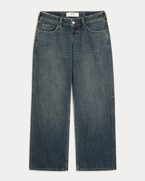 Ultra Low-Rise Dark Wash Buckle Back Baggy Jeans