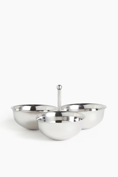 Stainless Steel Triple Serving Bowl - Silver-colored