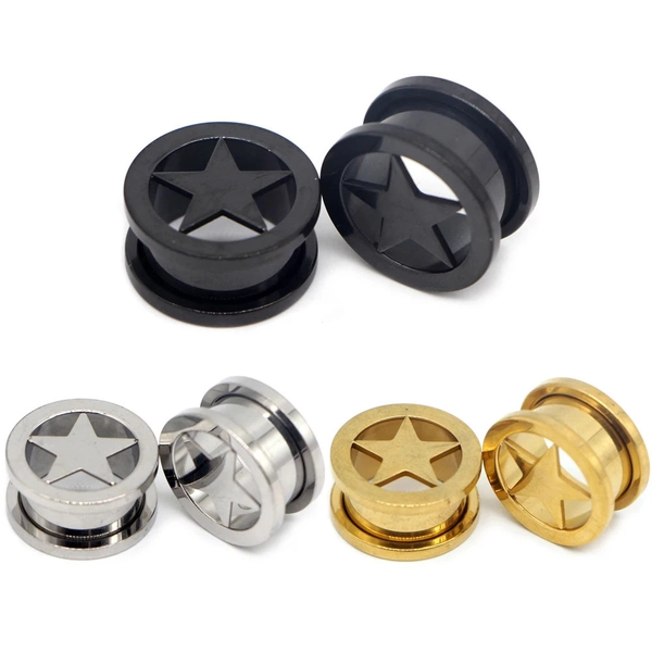 1 Pair Women's Stainless Steel Ear Tunnels - Hollow Star Design, No Plating, Daily Occasion Jewelry | Durable & Lightweight | Versatile for Casual Attire